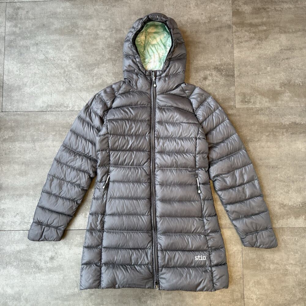 Stio Women's Hometown Down Parka Size Small, 800 Fill, Light Grey Floral - EUC